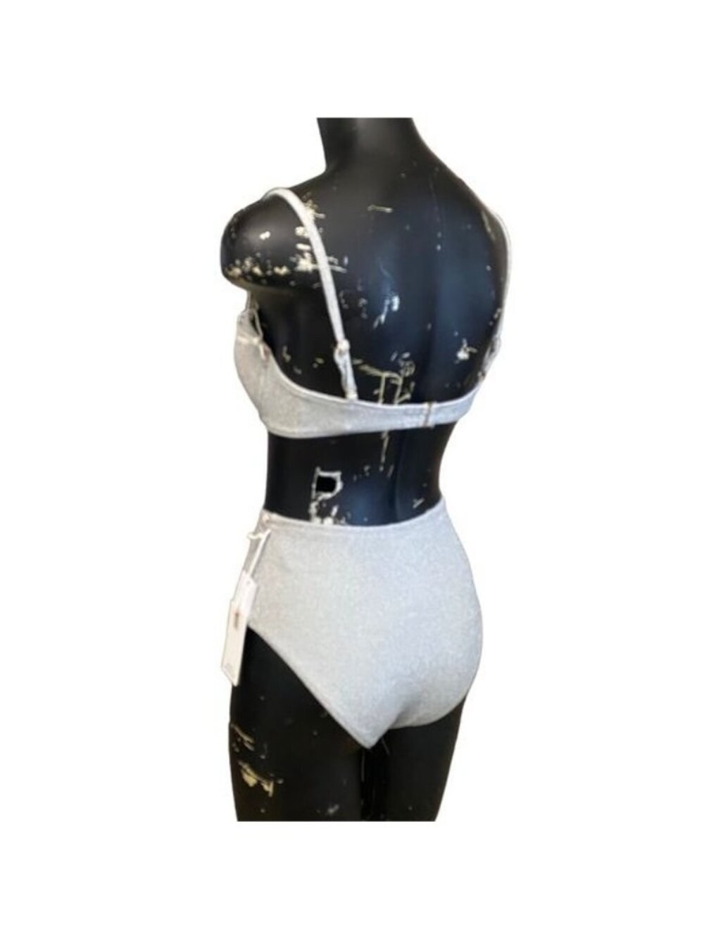 NEW Good American 2pc Silver Sparkle Swimsuit Bikini Size 1 = S - Picture 5 of 8